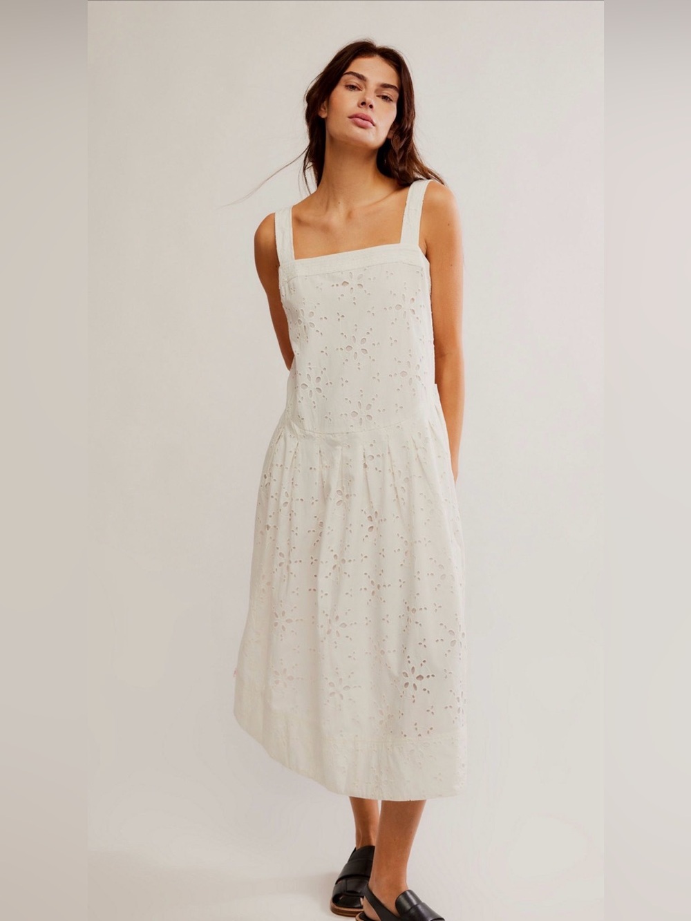 Free People Primavera Cotton Eyelet Midi Dress, Large